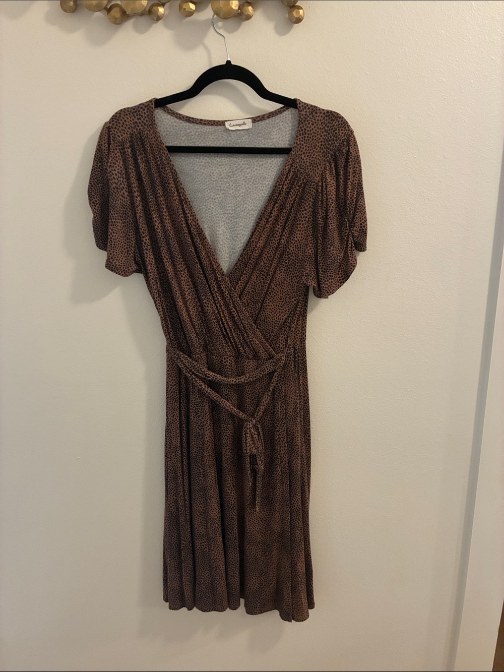 Loveappella Brown Tiny Dot Wrap Dress